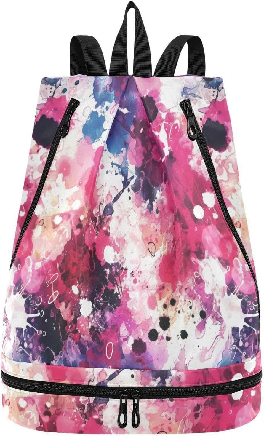 Watercolor Abstract Splash-ink Red Purple Drawstring gym bags yoga bag for men with Wet Dry Compartments
