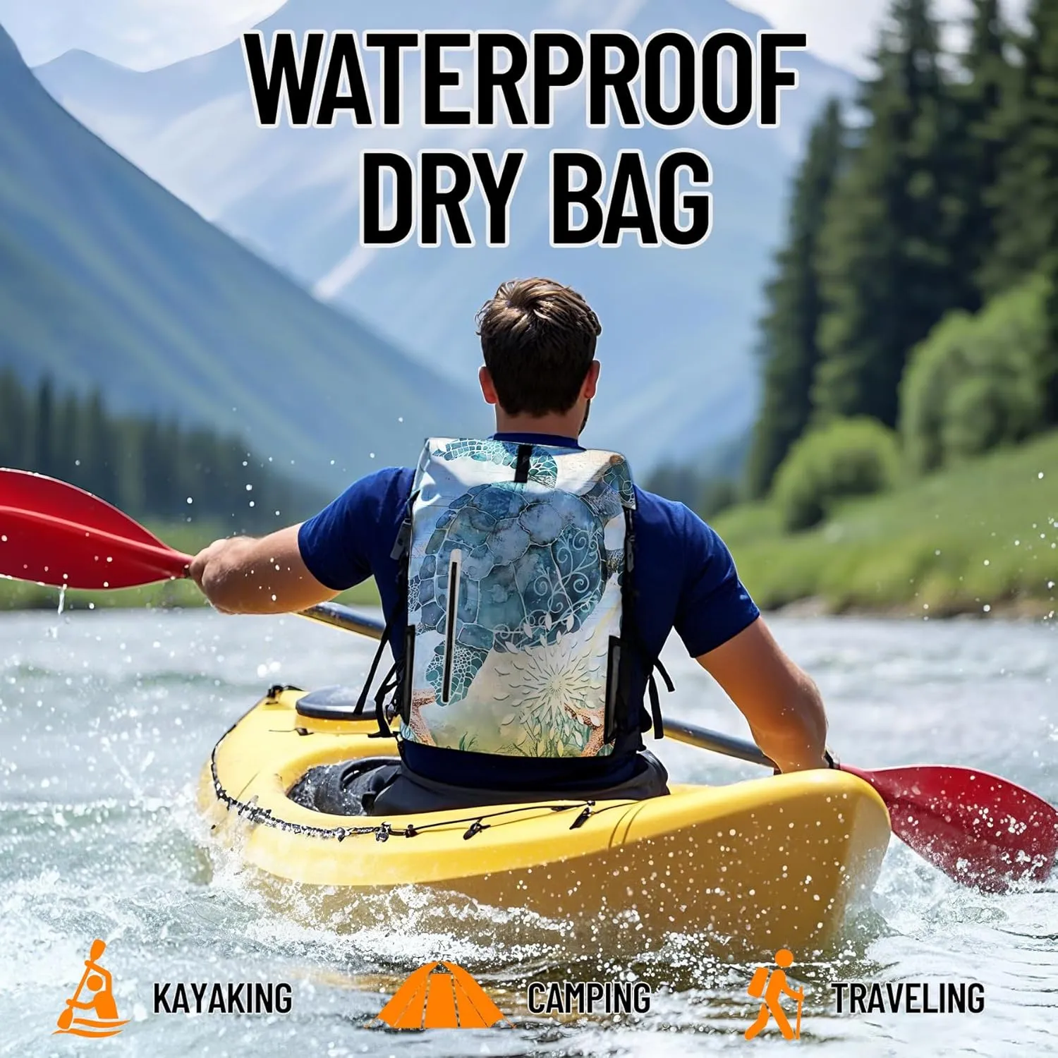 Waterproof Dry Bag Heavy Duty Marine Dry Bags for Kayaking Hiking Sea Turtle Nautical Starfish Backpack Roll-Top Closure Bag - Backpack Waterproof Phone Case 35L/55L/85L