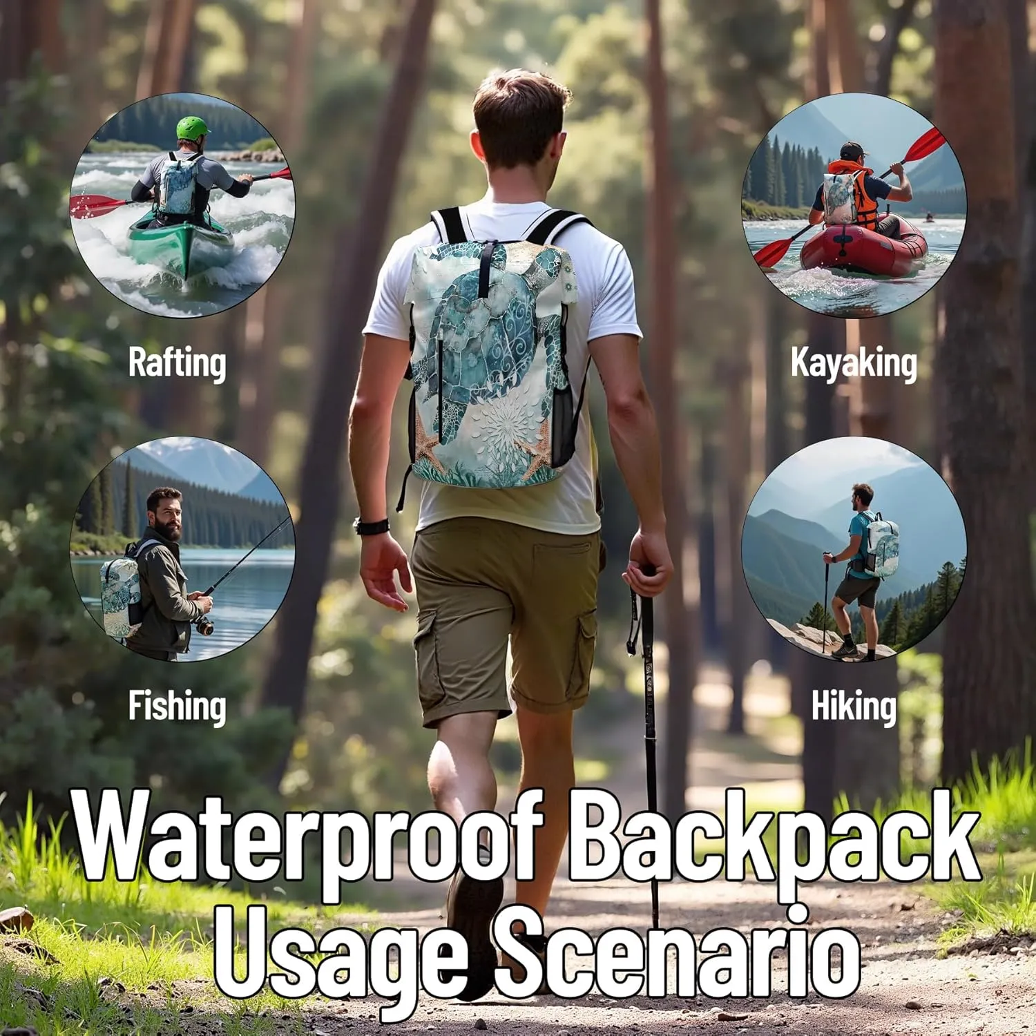 Waterproof Dry Bag Heavy Duty Marine Dry Bags for Kayaking Hiking Sea Turtle Nautical Starfish Backpack Roll-Top Closure Bag - Backpack Waterproof Phone Case 35L/55L/85L