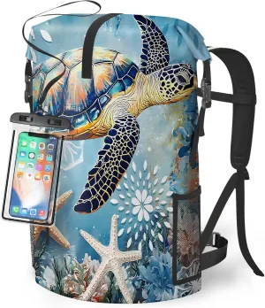 Waterproof Dry Bag Heavy Duty Marine Dry Bags for Kayaking Hiking Sea Turtle Nautical Starfish Backpack Roll-Top Closure Bag - Backpack Waterproof Phone Case 35L/55L/85L