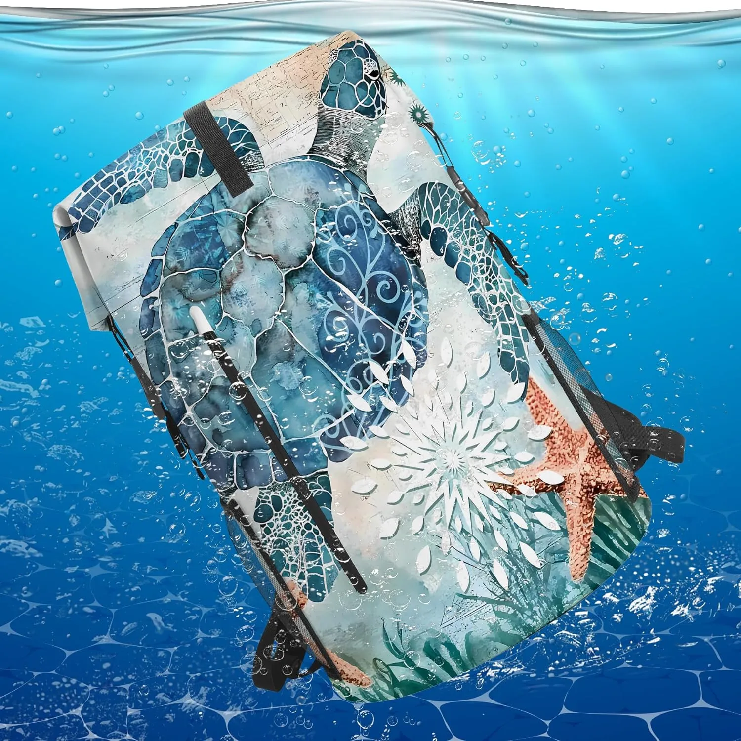 Waterproof Dry Bag Heavy Duty Marine Dry Bags for Kayaking Hiking Sea Turtle Nautical Starfish Backpack Roll-Top Closure Bag - Backpack Waterproof Phone Case 35L/55L/85L