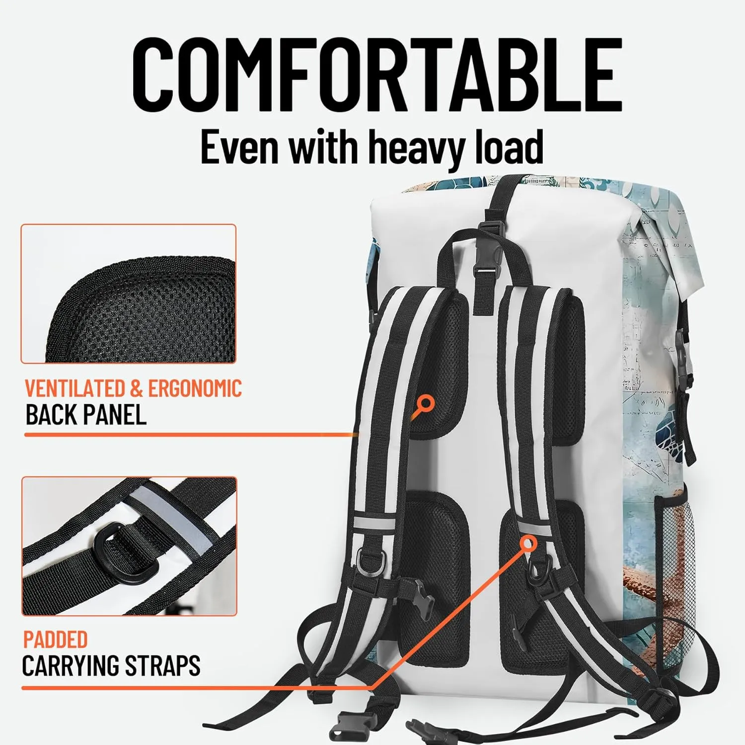 Waterproof Dry Bag Heavy Duty Marine Dry Bags for Kayaking Hiking Sea Turtle Nautical Starfish Backpack Roll-Top Closure Bag - Backpack Waterproof Phone Case 35L/55L/85L