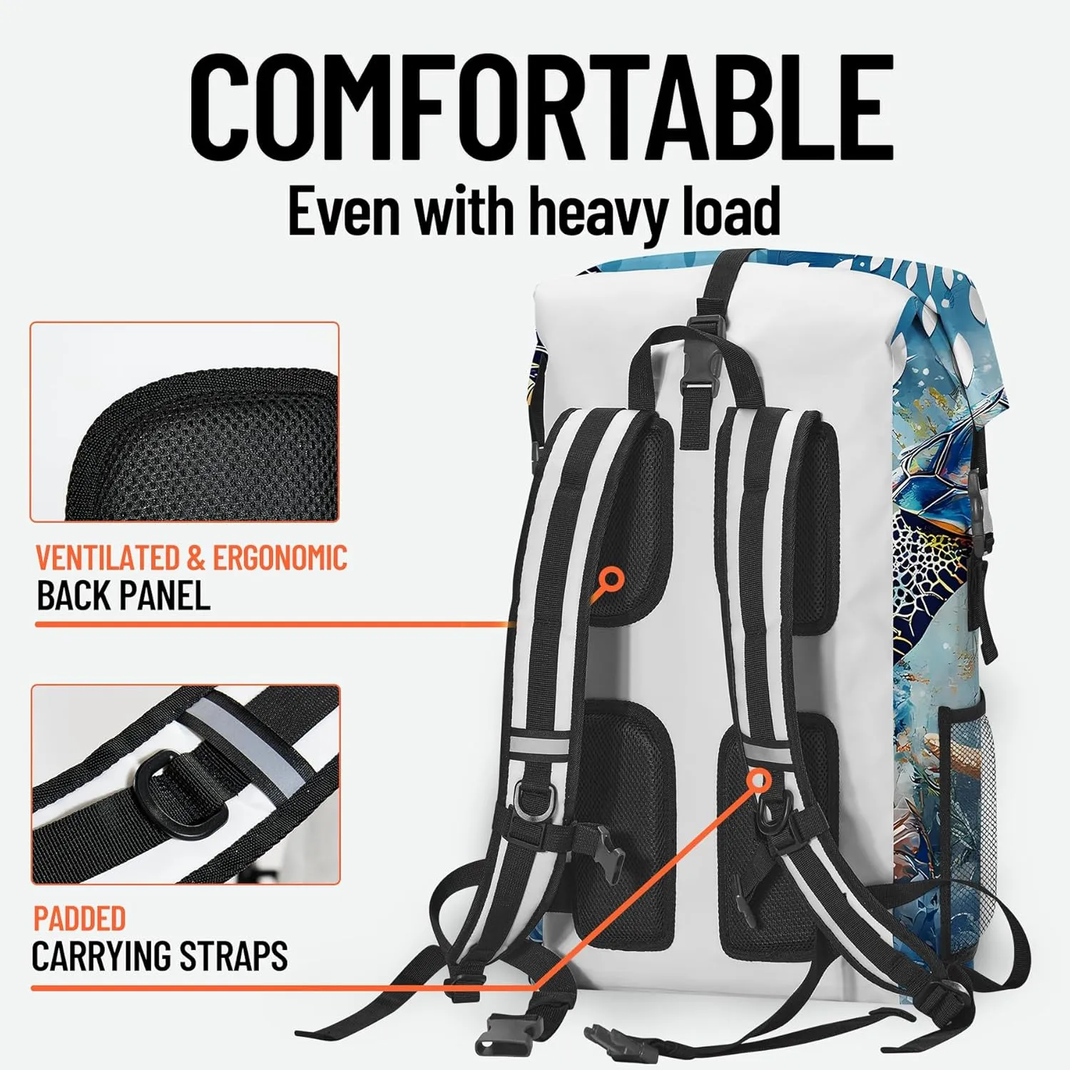 Waterproof Dry Bag Heavy Duty Marine Dry Bags for Kayaking Hiking Sea Turtle Nautical Starfish Backpack Roll-Top Closure Bag - Backpack Waterproof Phone Case 35L/55L/85L