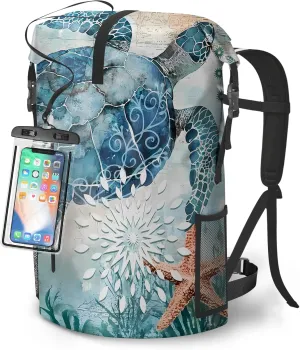 Waterproof Dry Bag Heavy Duty Marine Dry Bags for Kayaking Hiking Sea Turtle Nautical Starfish Backpack Roll-Top Closure Bag - Backpack Waterproof Phone Case 35L/55L/85L