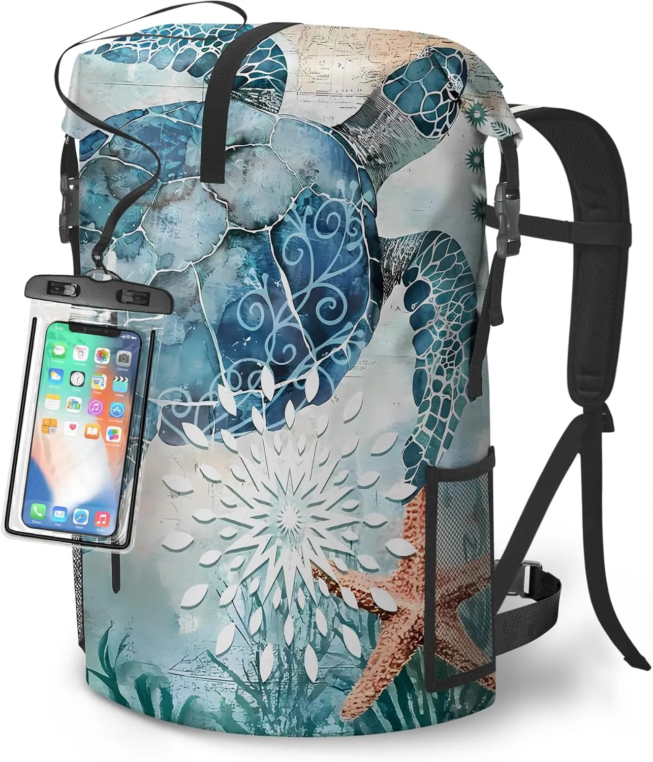 Waterproof Dry Bag Heavy Duty Marine Dry Bags for Kayaking Hiking Sea Turtle Nautical Starfish Backpack Roll-Top Closure Bag - Backpack Waterproof Phone Case 35L/55L/85L