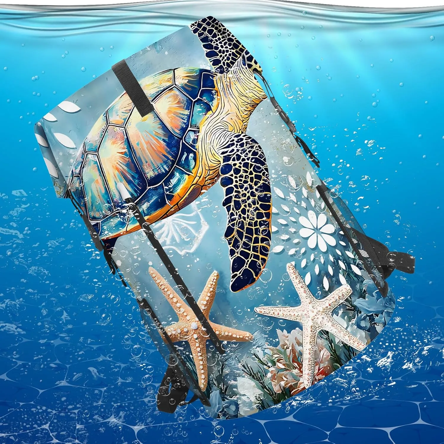 Waterproof Dry Bag Heavy Duty Marine Dry Bags for Kayaking Hiking Sea Turtle Nautical Starfish Backpack Roll-Top Closure Bag - Backpack Waterproof Phone Case 35L/55L/85L