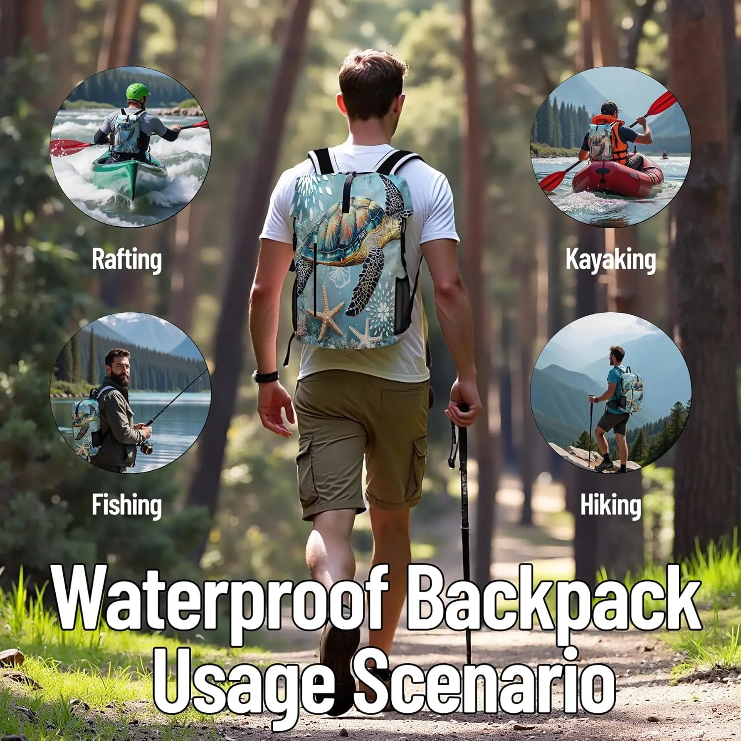 Waterproof Dry Bag Heavy Duty Marine Dry Bags for Kayaking Hiking Sea Turtle Nautical Starfish Backpack Roll-Top Closure Bag - Backpack Waterproof Phone Case 35L/55L/85L
