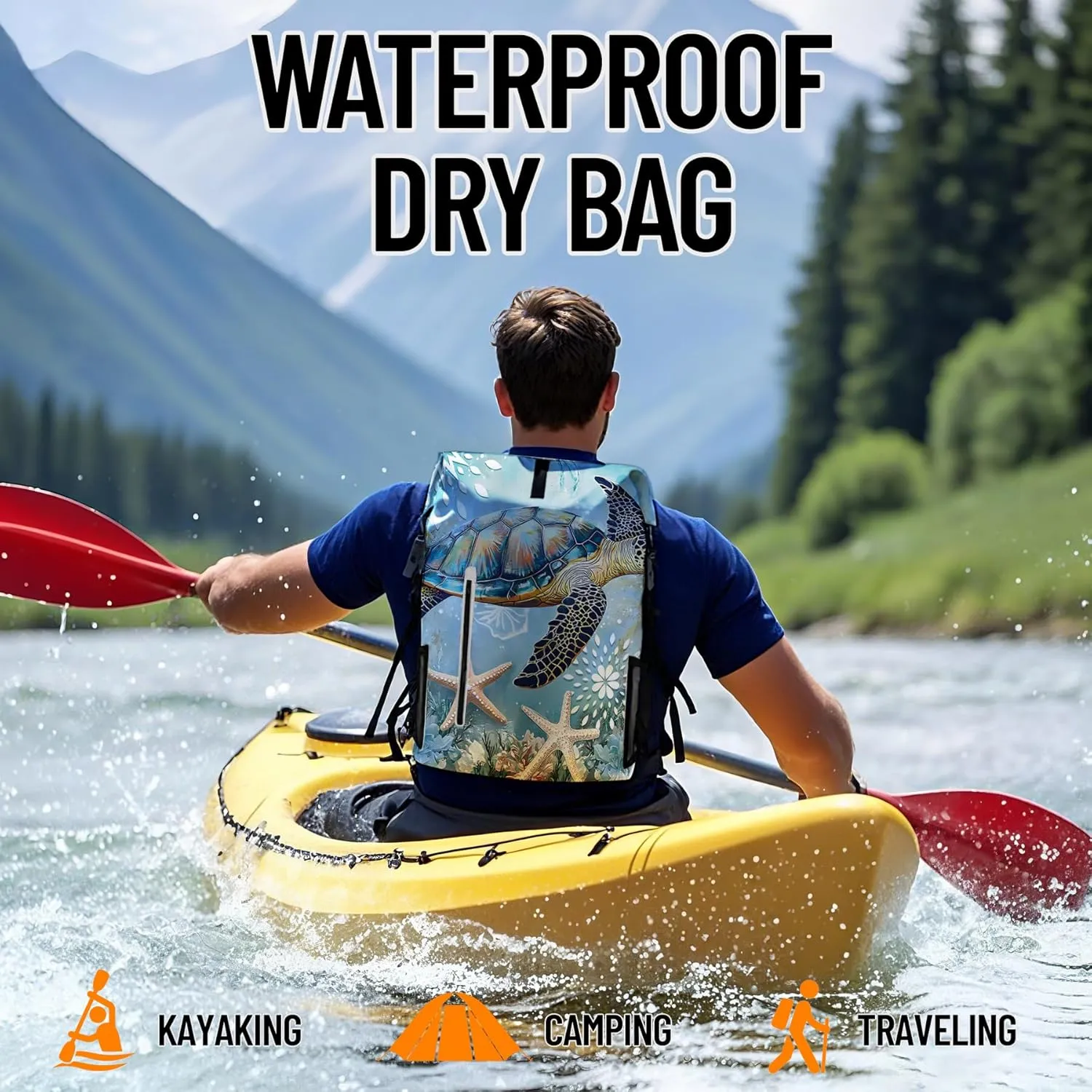 Waterproof Dry Bag Heavy Duty Marine Dry Bags for Kayaking Hiking Sea Turtle Nautical Starfish Backpack Roll-Top Closure Bag - Backpack Waterproof Phone Case 35L/55L/85L