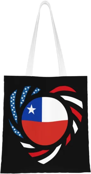 We Heart America And Chile Love Forever Tote Bag for Women Canvas Shopping Bags Reusable Beach Bag Grocery Bags Tote Shoulder Bag Gift Bags