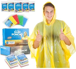 Wealers Rain Ponchos for Adults Teens Disposable Bulk Pack Emergency Raincoat Parks Outdoors Multi Colors Waterproof