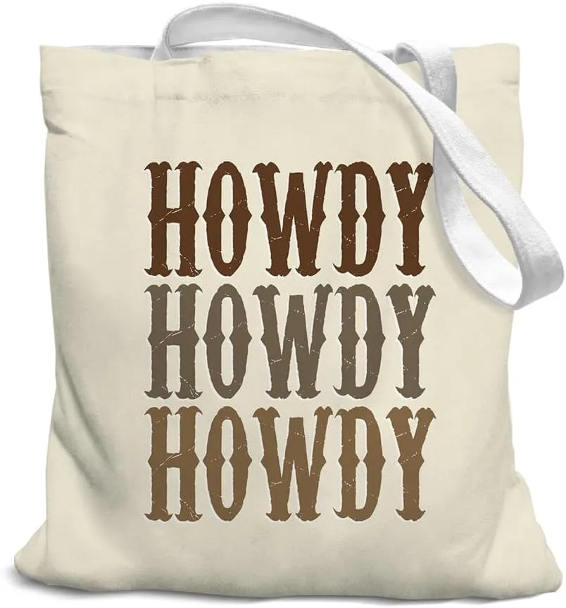 Western Cowgirl Howdy Preppy Canvas Tote Bag, Howdy Sign, Reusable Grocery Bags, Western Retro Shopping Gift Bag for Work Travel Shoulder Bag, Best Gift for Western Cowgirl Lovers