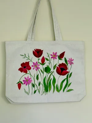 Wild Blooms - Hand Painted, Canvas Tote Bag