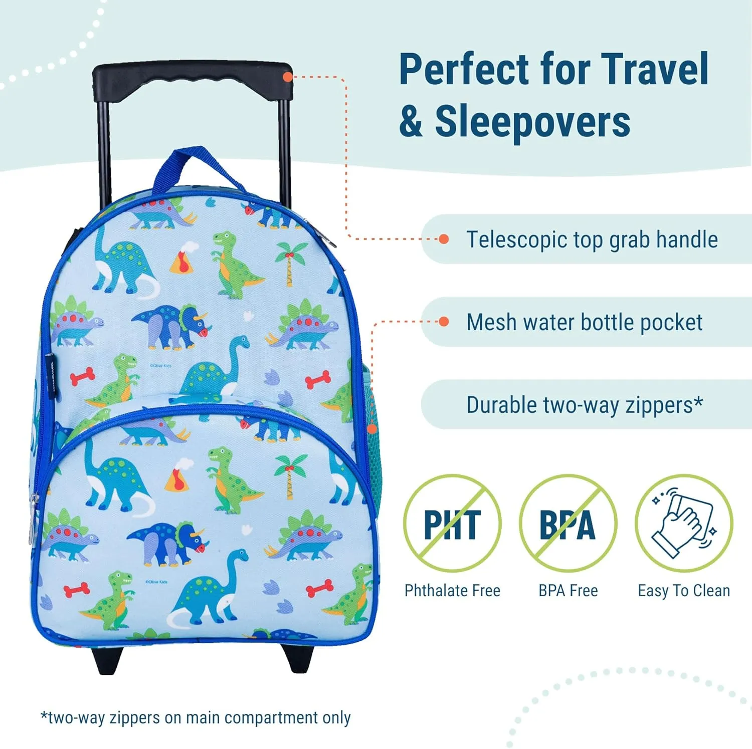 Wildkin Kids Rolling Luggage – Carry-On Size for School & Overnight Travel