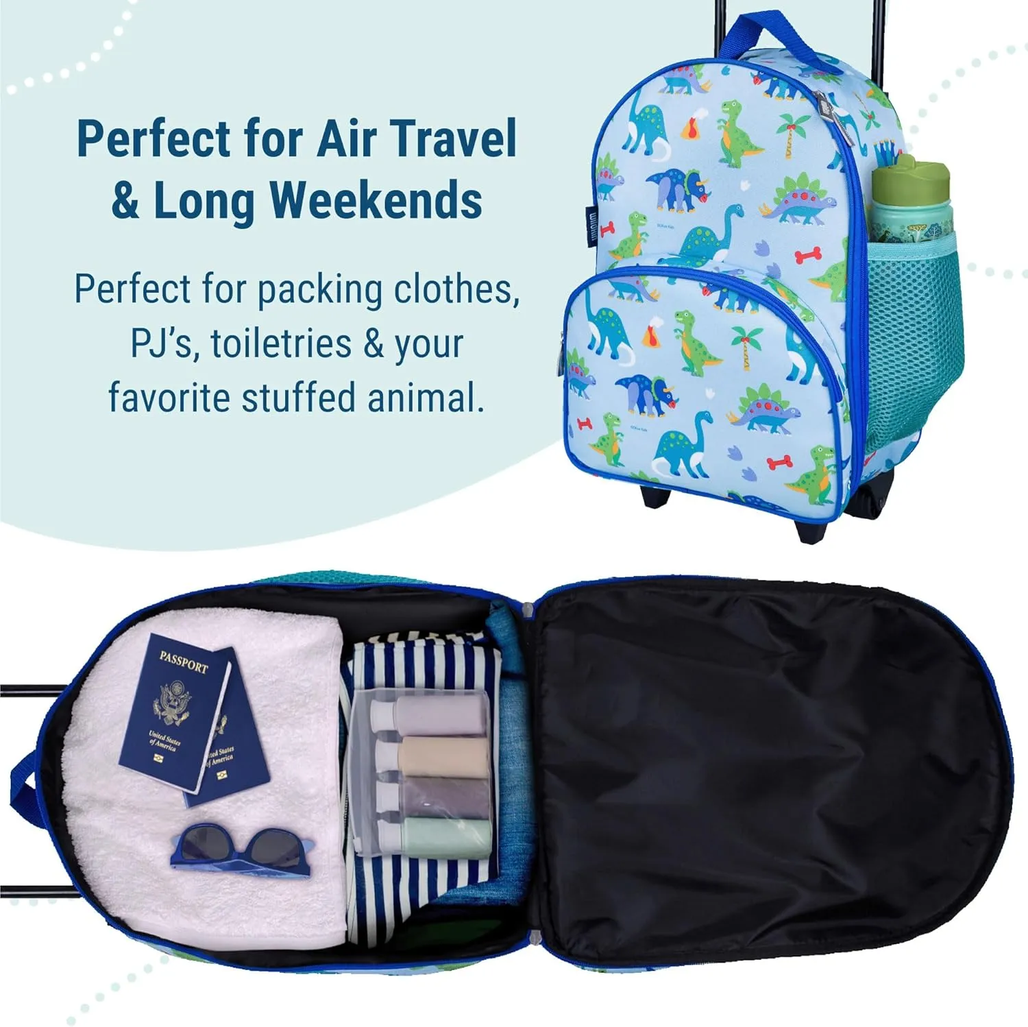 Wildkin Kids Rolling Luggage – Carry-On Size for School & Overnight Travel