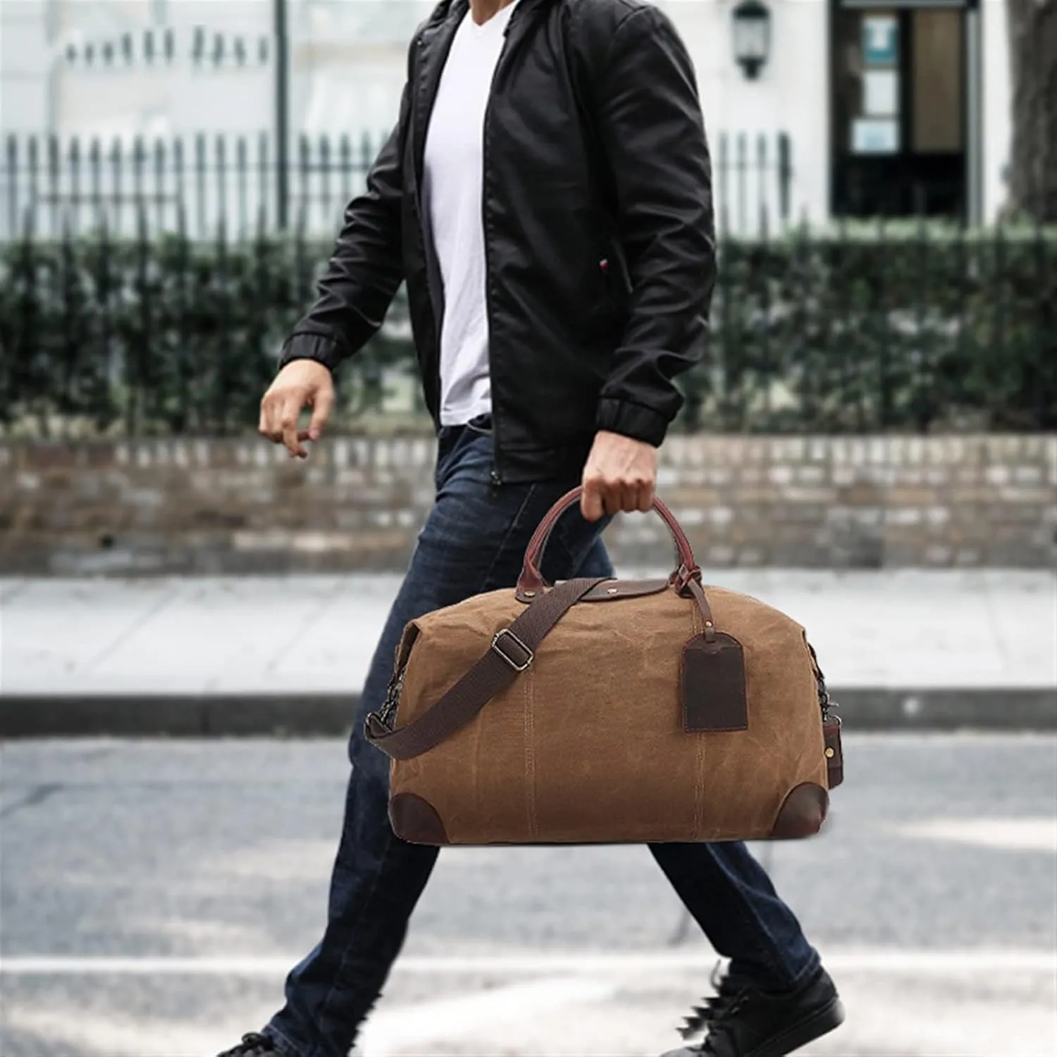 WINVOX Gym Totes Travel Bags Vintage Style Men Duffel Bag Waxed Canvas Travel Handbag Waterproof Large Capacity Men Rucksack(Army Green)