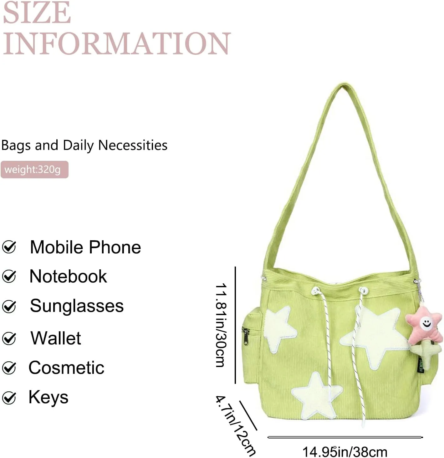 Women Corduroy Tote Bag, Large Shoulder Hobo Bags with Zipper Cute Messenger Bag Kawaii Handbags Y2K Travel Work Bag