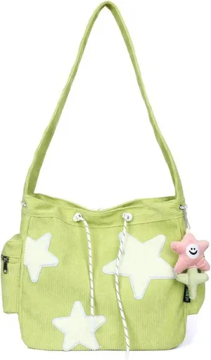 Women Corduroy Tote Bag, Large Shoulder Hobo Bags with Zipper Cute Messenger Bag Kawaii Handbags Y2K Travel Work Bag