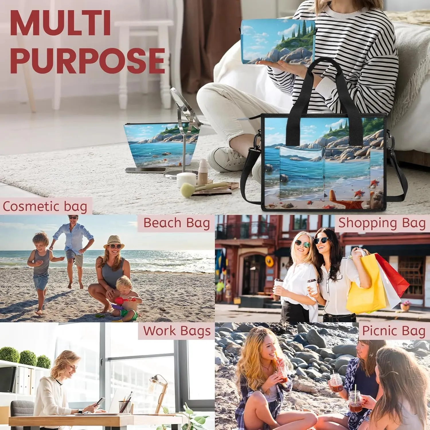 Women Fashion Tote Bag Wallet Shoulder Bags Set 3PCS Top Handle Satchel Purse Large Zippered Handbag Daily Use