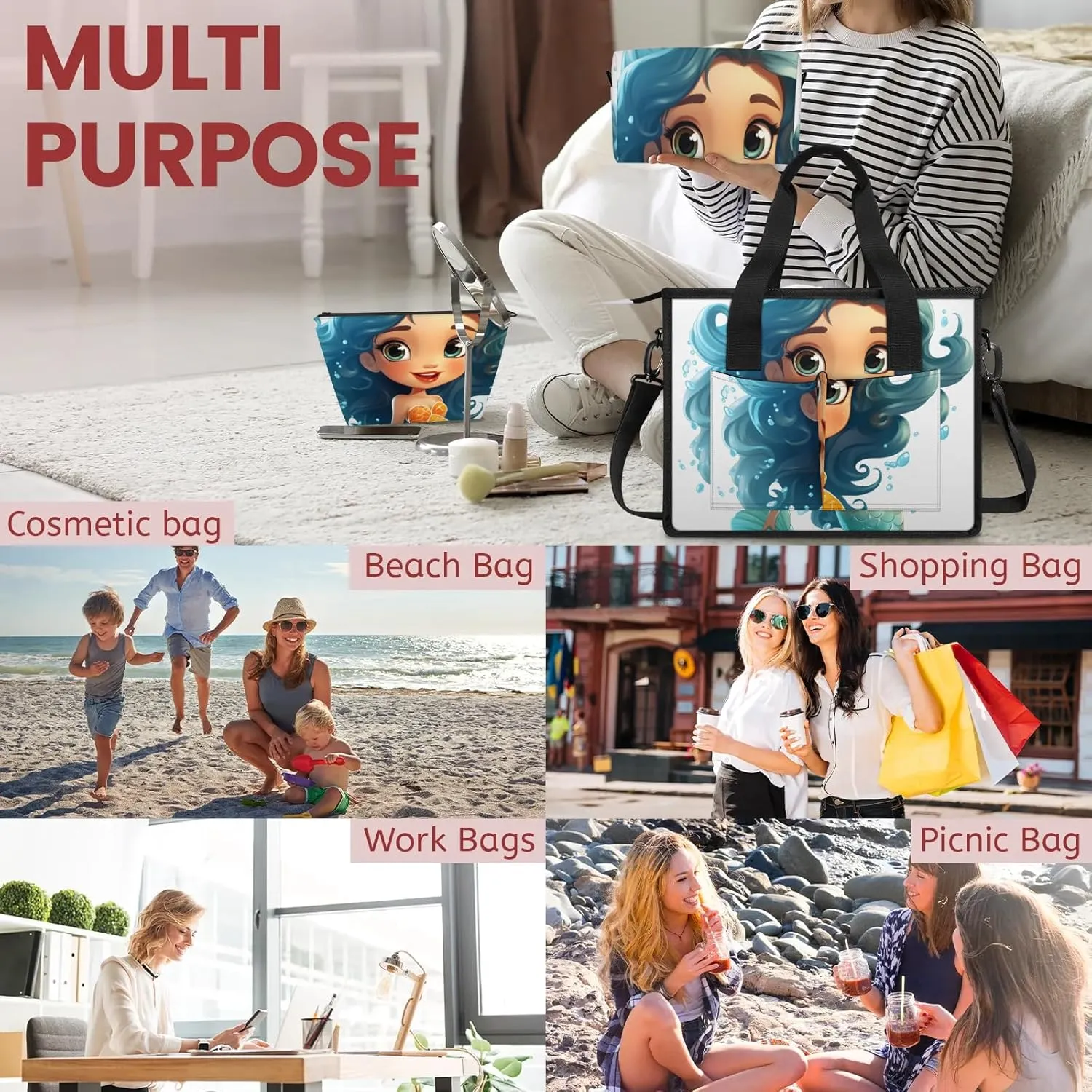 Women Fashion Tote Bag Wallet Shoulder Bags Set 3PCS Top Handle Satchel Purse Large Zippered Handbag Daily Use