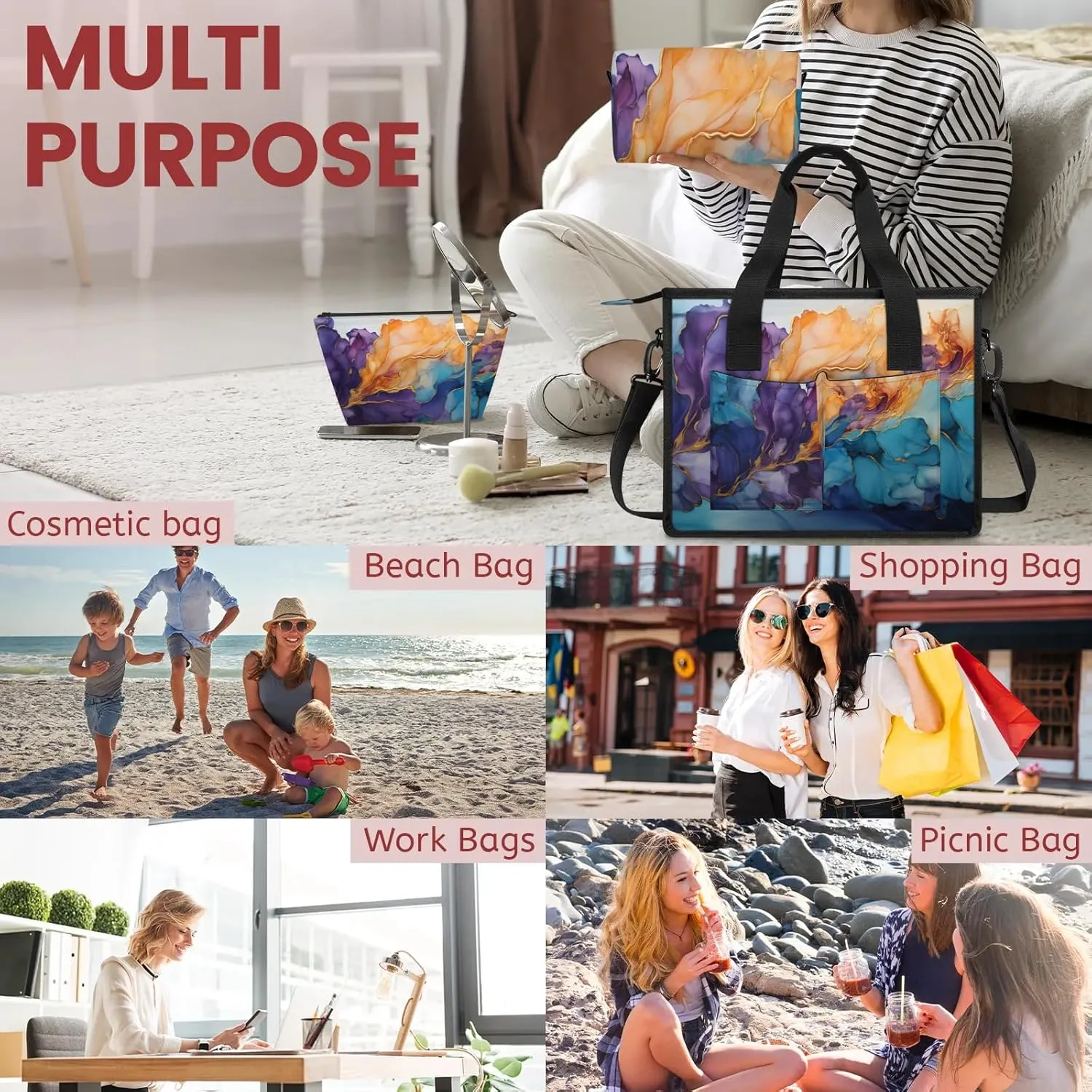 Women Fashion Tote Bag Wallet Shoulder Bags Set 3PCS Top Handle Satchel Purse Large Zippered Handbag Daily Use
