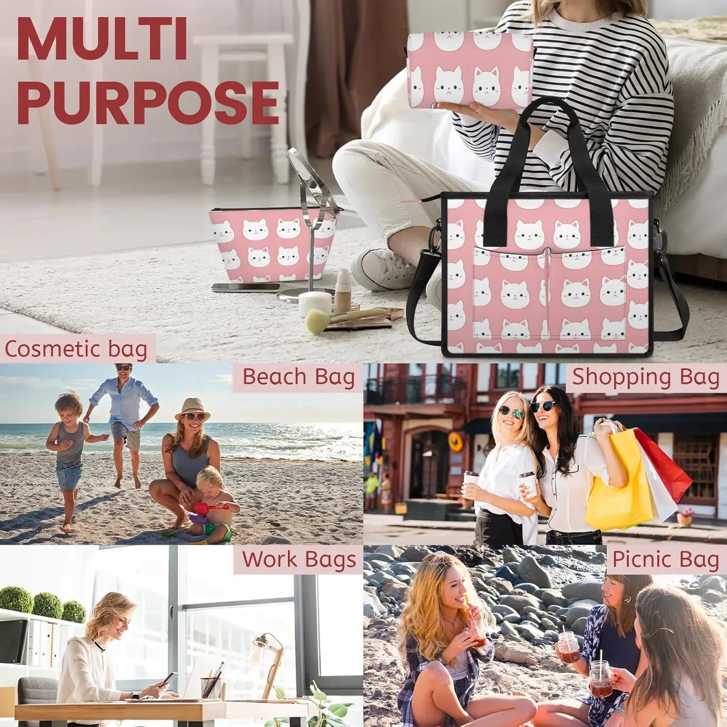 Women Fashion Tote Bag Wallet Shoulder Bags Set 3PCS Top Handle Satchel Purse Large Zippered Handbag Daily Use