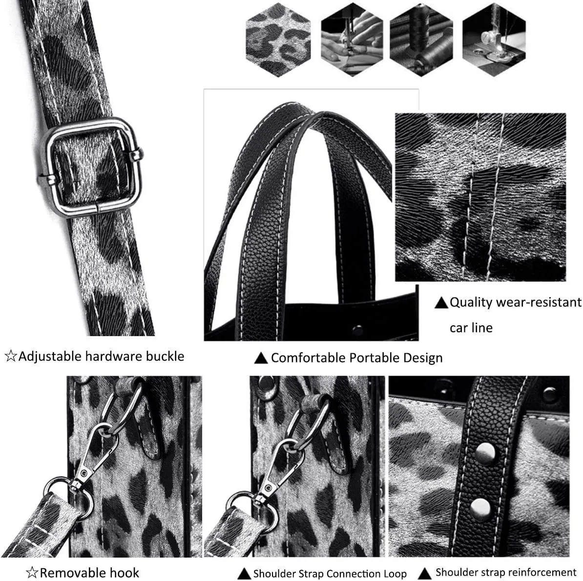 Women Leopard Animal Print PU Leather Handbag Lady Shoulder Bags Tote Purse Messenger Satchel Hobo Bags 2PCS/Set
