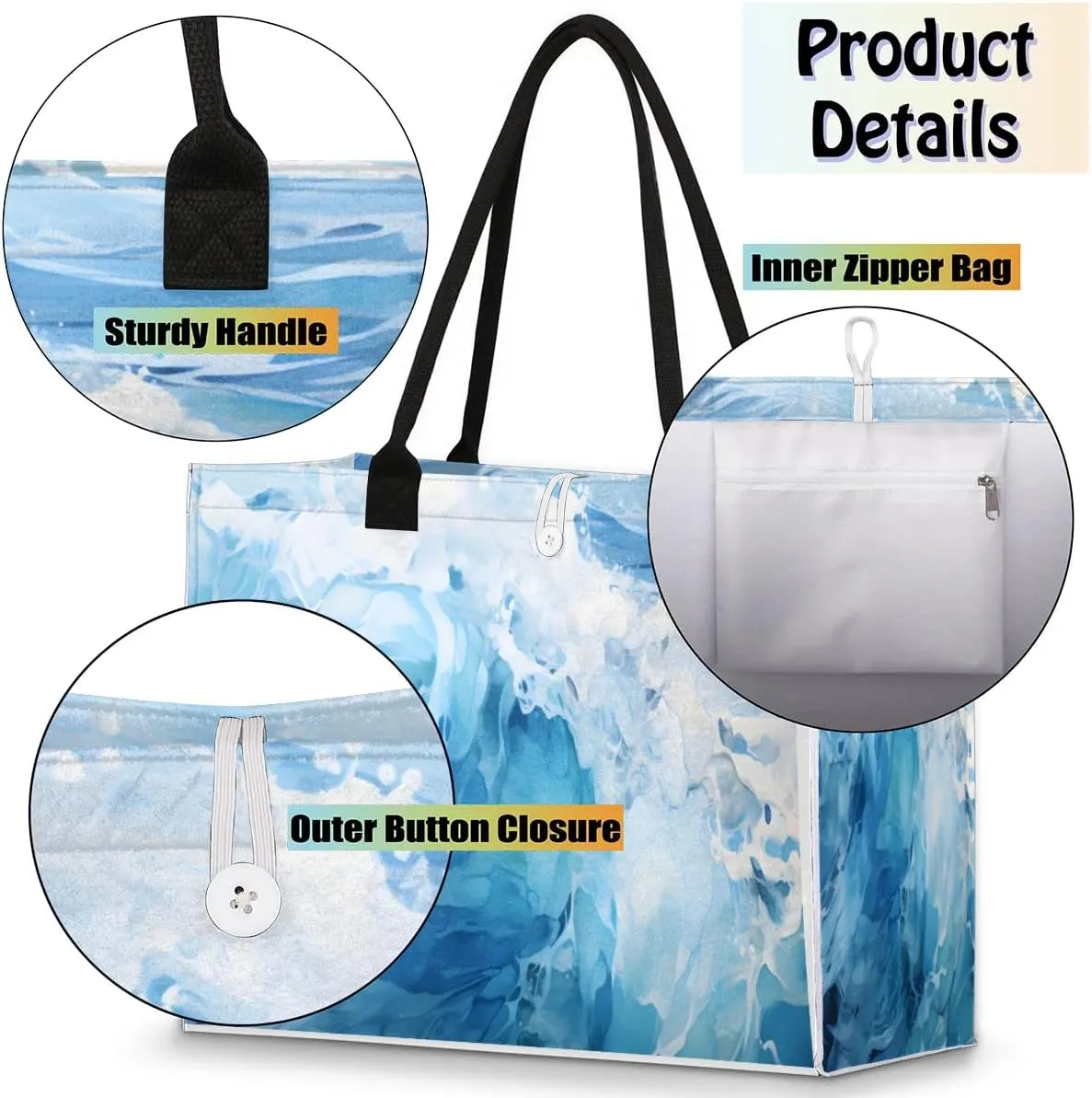 Womens Birthday Gifts Tote Bag Beach Waves Ocean Beach Bags for Women Handbags