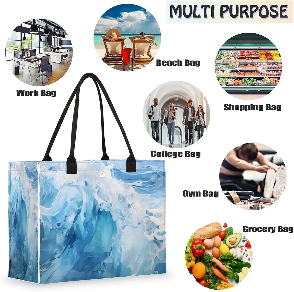 Womens Birthday Gifts Tote Bag Beach Waves Ocean Beach Bags for Women Handbags