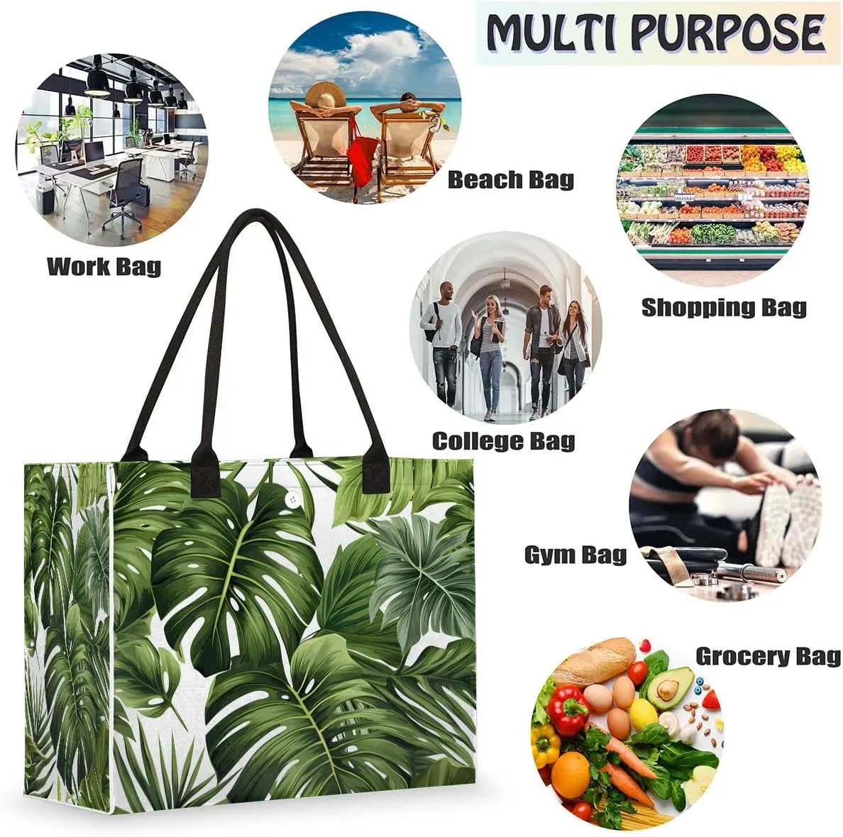 Womens Birthday Gifts Tote Bag Tropical Leaves Beach Bags for Women Handbags