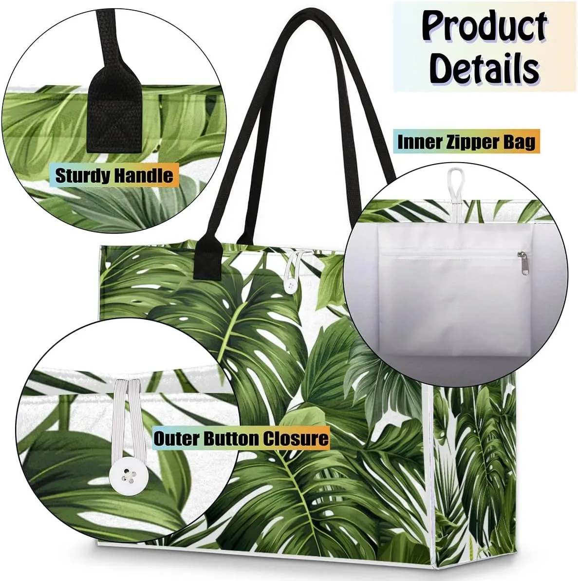 Womens Birthday Gifts Tote Bag Tropical Leaves Beach Bags for Women Handbags