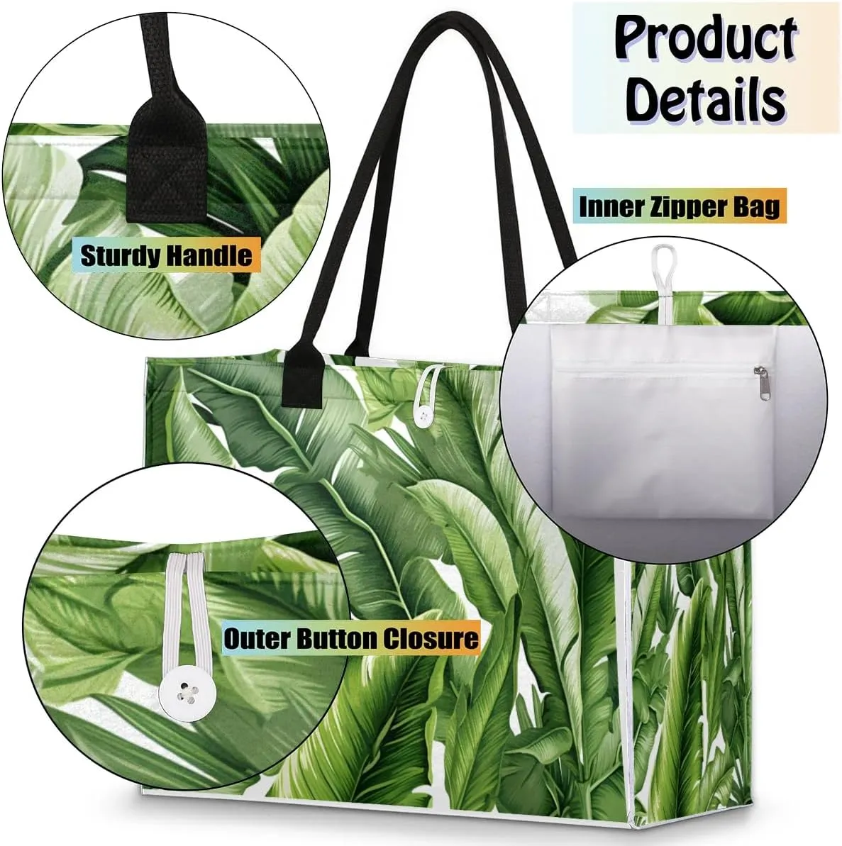 Womens Birthday Gifts Tote Bag Tropical Leaves Beach Bags for Women Handbags