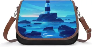 Women's Handbag Lighthouse Night Landscape Satchel Bag Leather Crossbody Bag Waterproof Messenger Bag