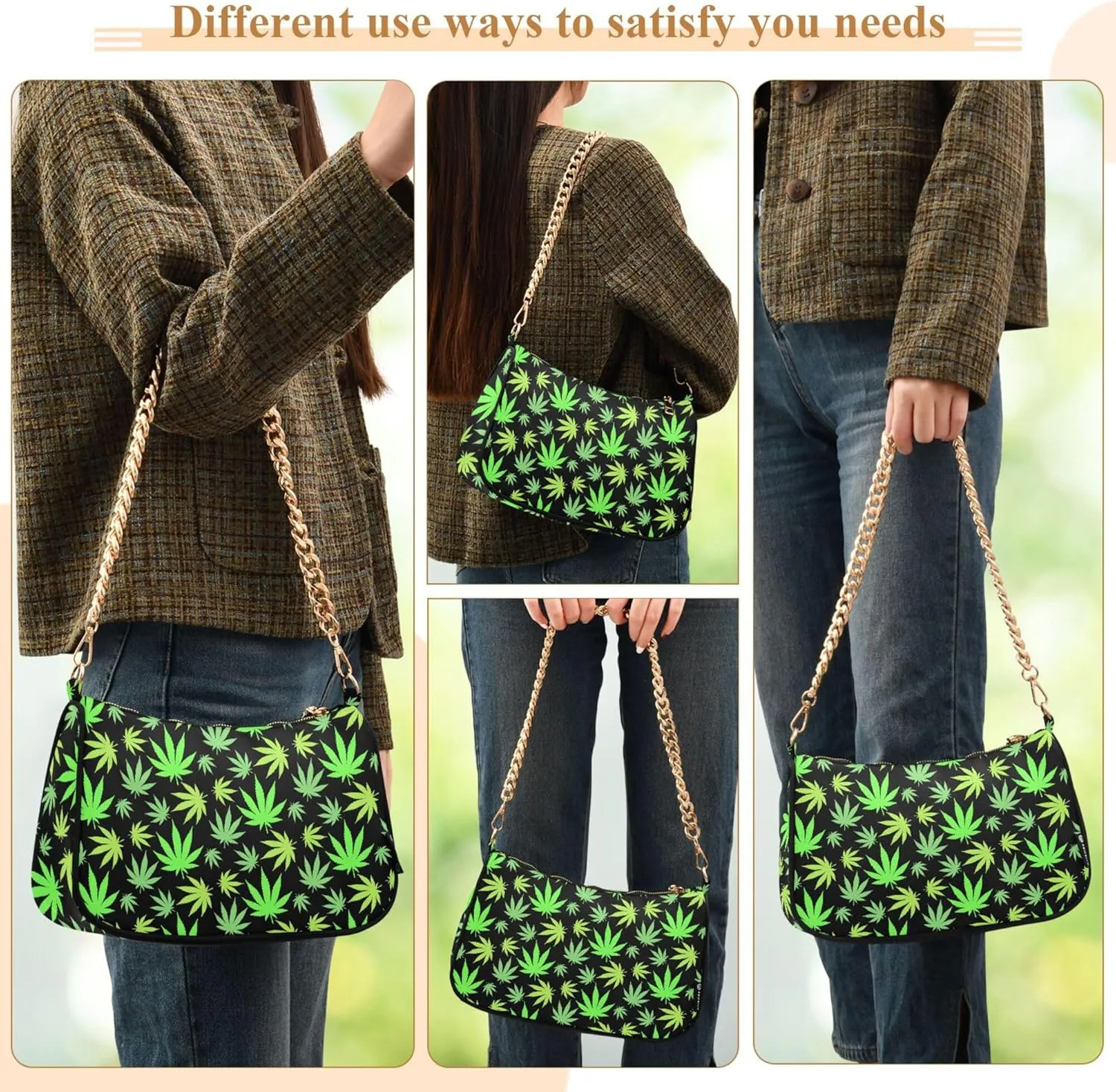 Women's Handbags Tote Crossbody Bag Stylish Purse Ladies Shoulder Bag Handbag Cannabis Leaves Black Crescent Bag