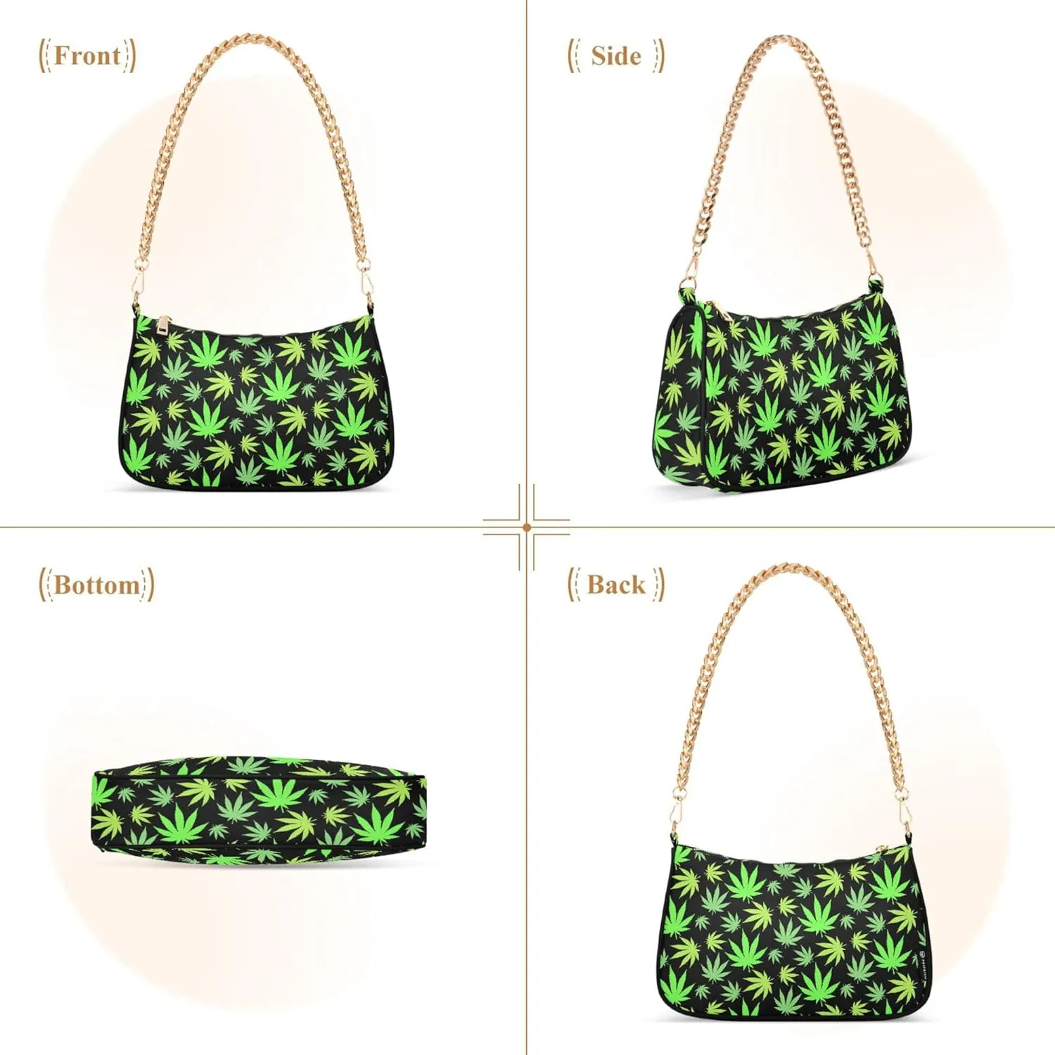 Women's Handbags Tote Crossbody Bag Stylish Purse Ladies Shoulder Bag Handbag Cannabis Leaves Black Crescent Bag