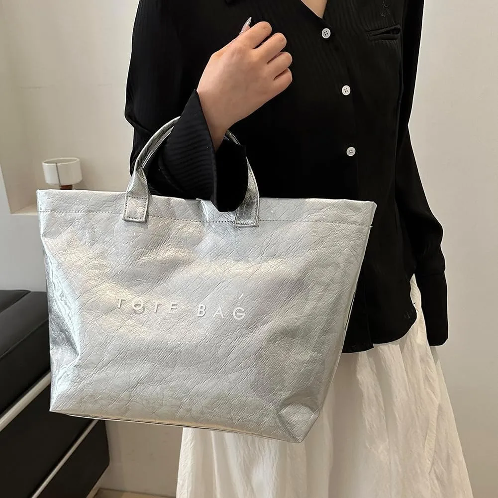 Women's Large PVC Tote Bag 2024 Fashion Handbags Big Winter Fall Totebag Y2K Shopping Hobo Bag Shoulder Purse with Laptop