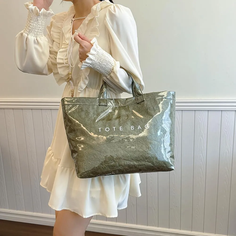Women's Large PVC Tote Bag 2024 Fashion Handbags Big Winter Fall Totebag Y2K Shopping Hobo Bag Shoulder Purse with Laptop