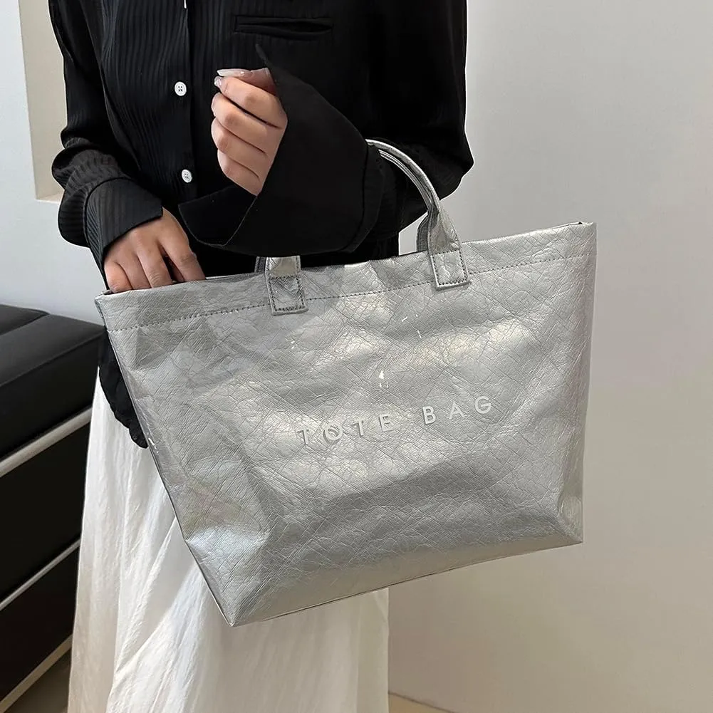 Women's Large PVC Tote Bag 2024 Fashion Handbags Big Winter Fall Totebag Y2K Shopping Hobo Bag Shoulder Purse with Laptop