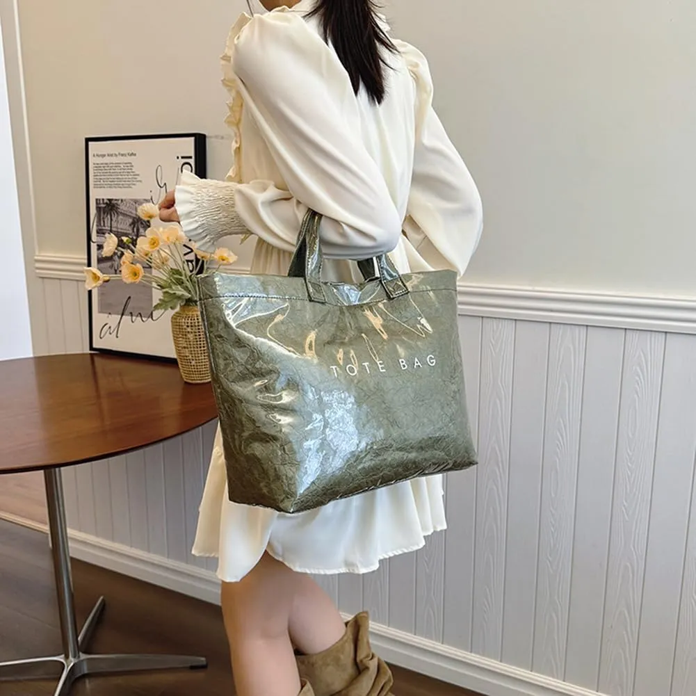 Women's Large PVC Tote Bag 2024 Fashion Handbags Big Winter Fall Totebag Y2K Shopping Hobo Bag Shoulder Purse with Laptop