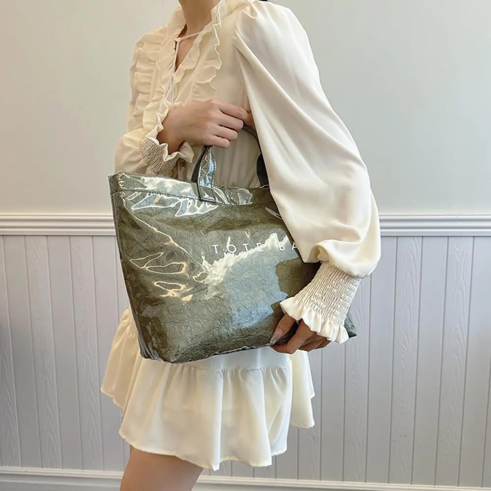 Women's Large PVC Tote Bag 2024 Fashion Handbags Big Winter Fall Totebag Y2K Shopping Hobo Bag Shoulder Purse with Laptop