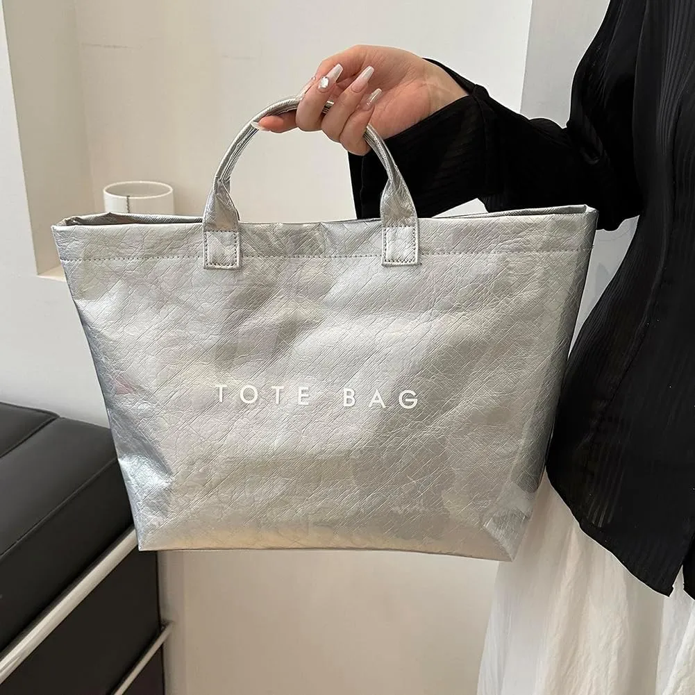 Women's Large PVC Tote Bag 2024 Fashion Handbags Big Winter Fall Totebag Y2K Shopping Hobo Bag Shoulder Purse with Laptop