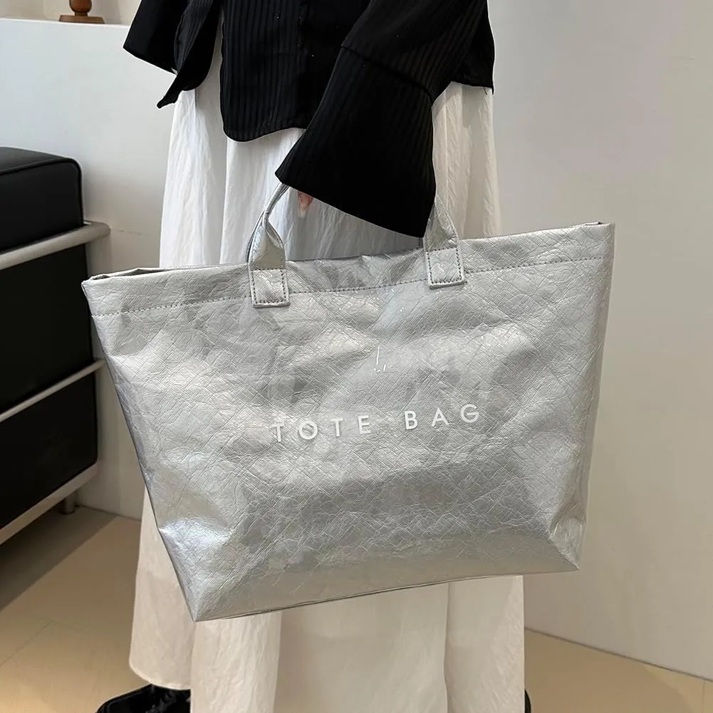 Women's Large PVC Tote Bag 2024 Fashion Handbags Big Winter Fall Totebag Y2K Shopping Hobo Bag Shoulder Purse with Laptop