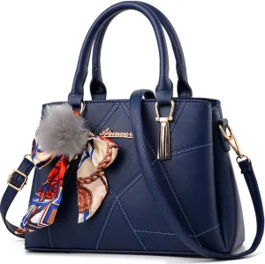 Womens Leather Handbags Purses Top-handle Totes Satchel Shoulder Bag for Ladies With Pompon and Bowknot