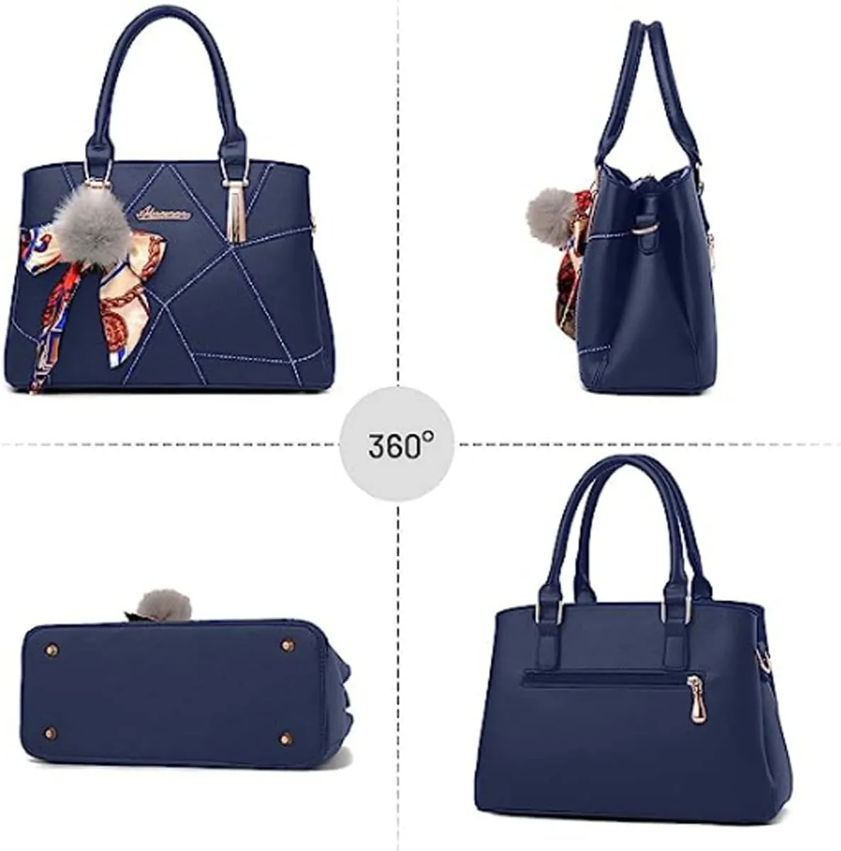 Womens Leather Handbags Purses Top-handle Totes Satchel Shoulder Bag for Ladies With Pompon and Bowknot