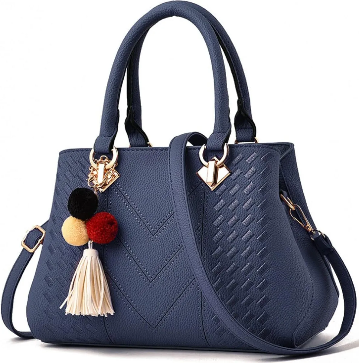 Womens Leather Handbags Purses Top-handle Totes Satchel Shoulder Bag for Ladies with Pompon and Tassel