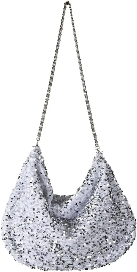 Women's Shiny Shoulder Bag Fashion Crossbody Bag Large Totes Soft Handbag Y2k Purse Top Handle Bag with Chain