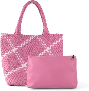 Woven Handbag for Women Top Handle Shoulder Bag Vegan Leather Shopper Bag Large Travel Totes Summer Beach Tote Bags