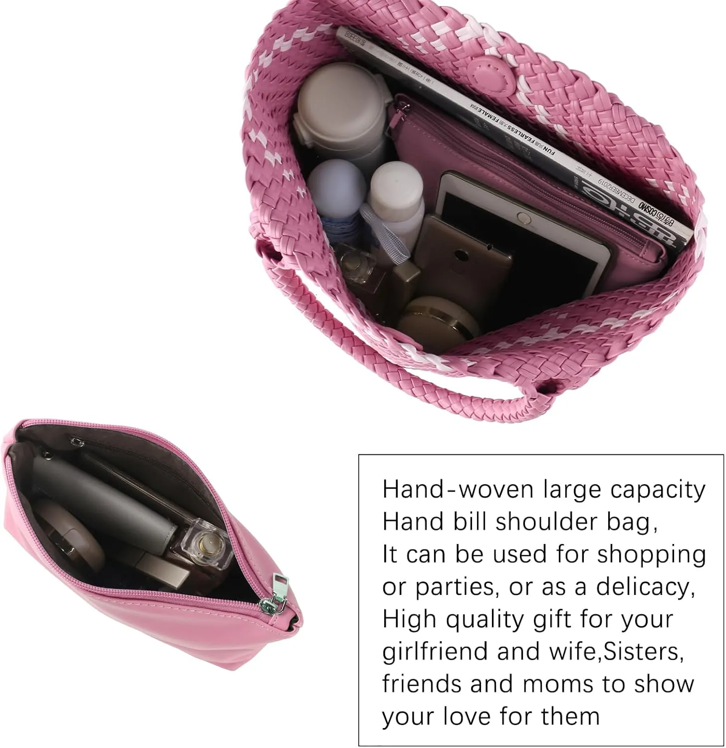 Woven Handbag for Women Top Handle Shoulder Bag Vegan Leather Shopper Bag Large Travel Totes Summer Beach Tote Bags