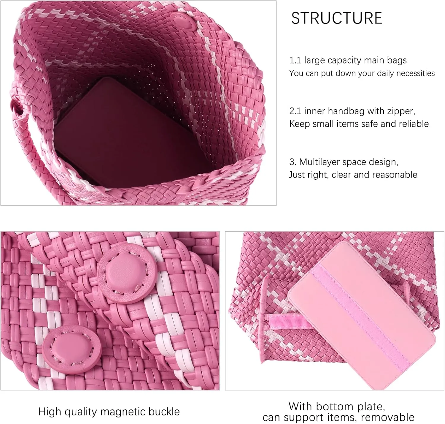 Woven Handbag for Women Top Handle Shoulder Bag Vegan Leather Shopper Bag Large Travel Totes Summer Beach Tote Bags