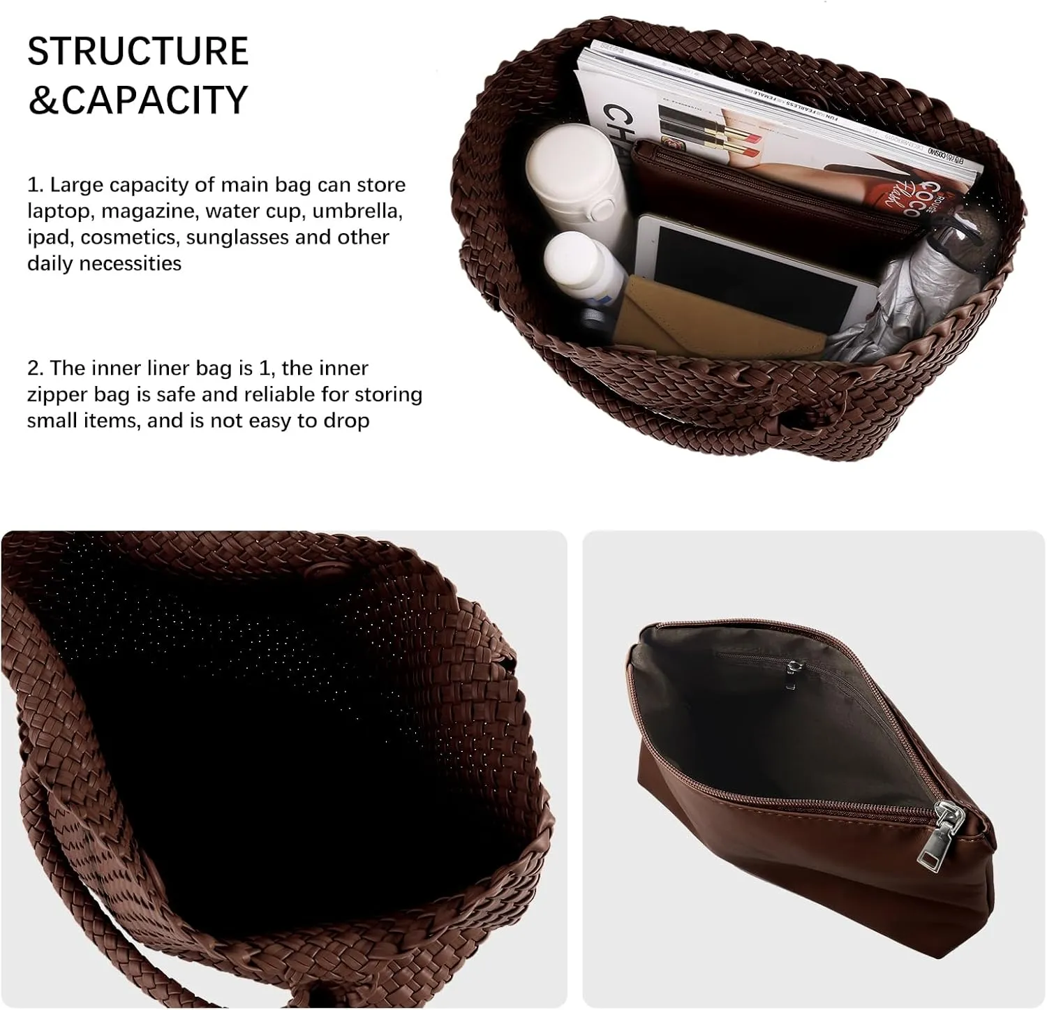 Woven Tote Bag Womens Purse Vegan Leather Shoulder Handbags Fashion Summer Beach Tote Bags Large Travel Totes