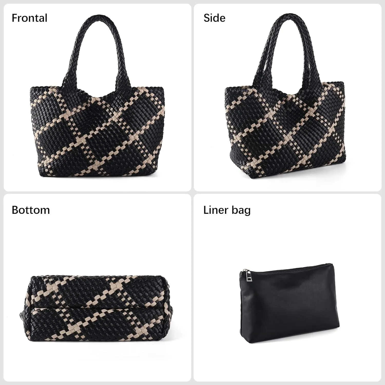 Woven Tote Bag Womens Purse Vegan Leather Shoulder Handbags Fashion Summer Beach Tote Bags Large Travel Totes